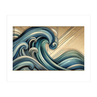 Art Deco Blue Ocean Waves (Print Only)