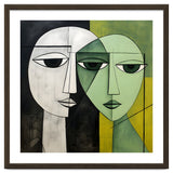 DYNAMIC FUSION, Two abstract heads converge - vibrant green tones intertwine with cool grey hues, a dance of contrast and connection. thumbnail