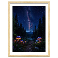 Enchanted Midnight Forest: Glowing Mushrooms and Milky Way
