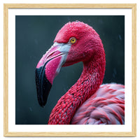 Close Up Pink Flamingo In Rain Drops