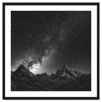 Starlit Mountain Majesty: Detailed Monochrome Milky Way