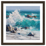 Dynamic Crashing Turquoise Ocean Wave Against Rugged Coastal Rocks thumbnail