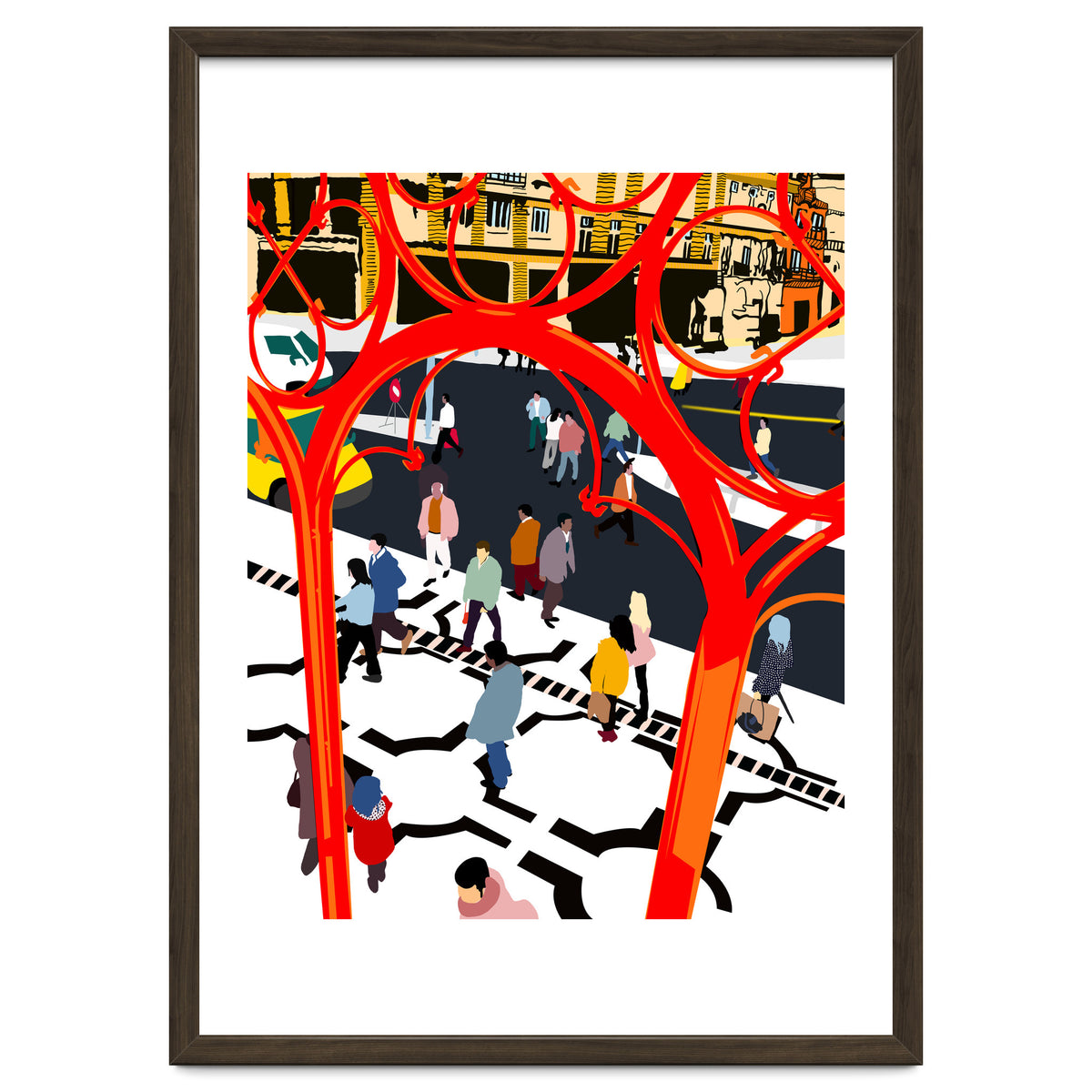 City Street, Eclectic Architecture Buildings Busy New York, People Work Office Daily Life Boho Contemporary Traffic Gifts