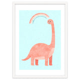 Rainbow Dinosaur Nursery Art, Cute diplodocus Watercolor, Pink Dino Illustration thumbnail