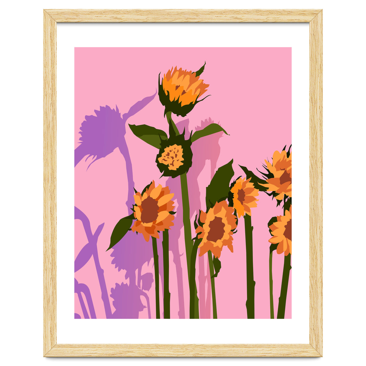 Golden Sunflowers Inside, Botanical Nature Floral Plants Painting, Blush Meadow Blossom Spring, Summer Bohemian Eclectic Positivity