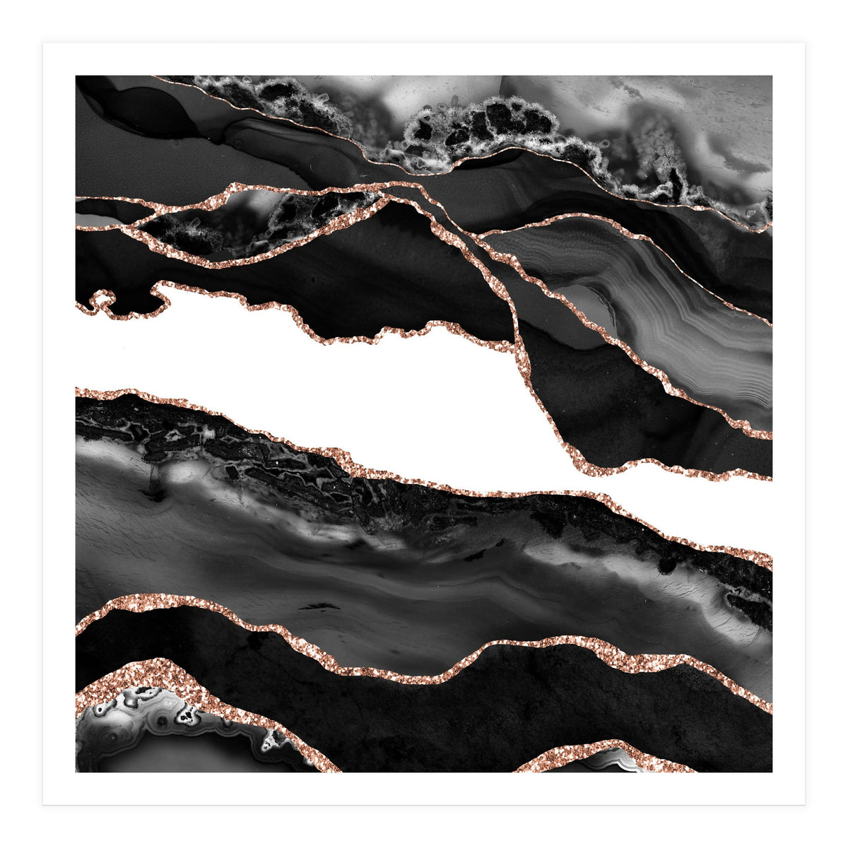 Black & Rose Gold Agate Texture 06  (Print Only)
