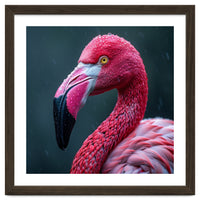 Close Up Pink Flamingo In Rain Drops