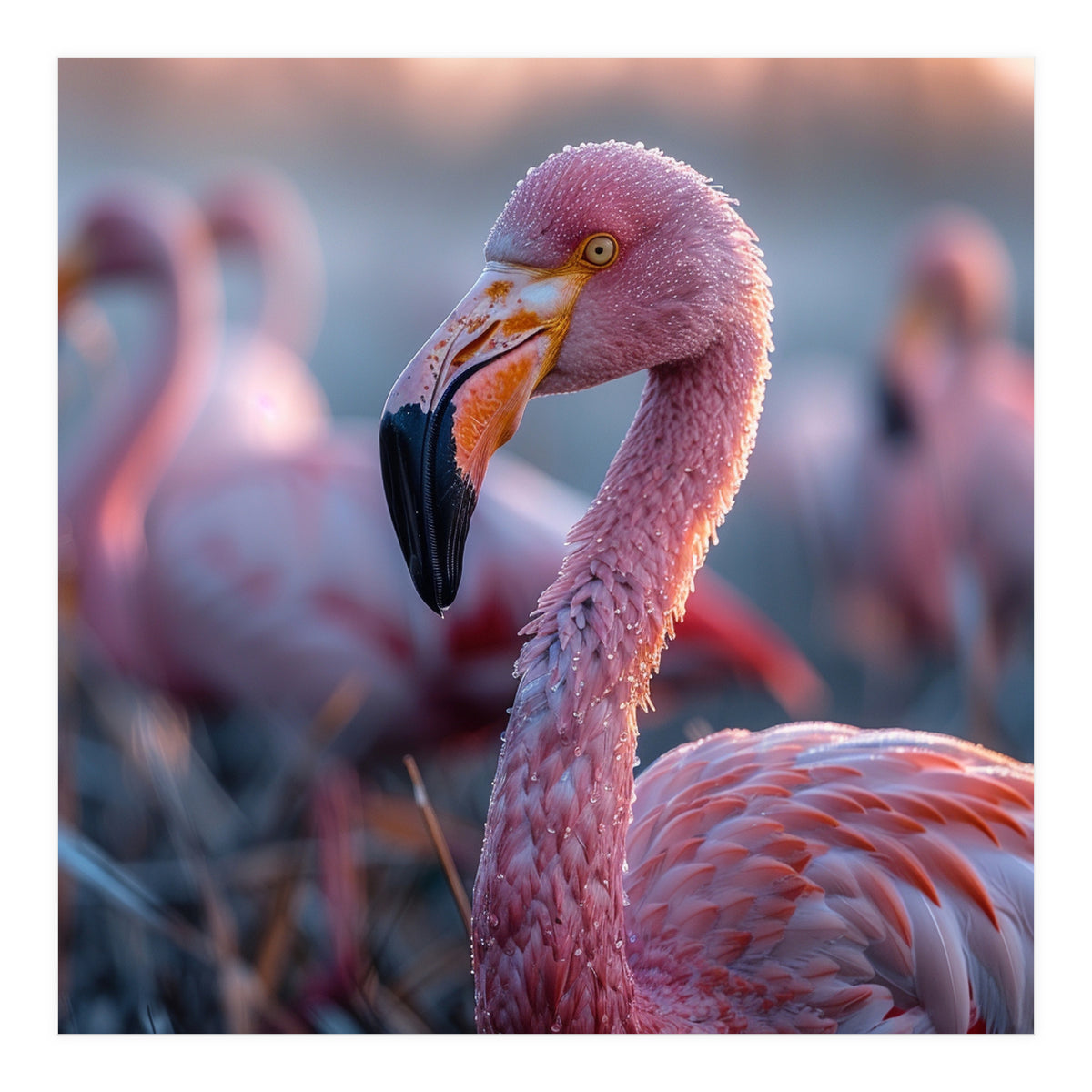 Close Up Of A Pink Flamingo Bird In Natural Light (Print Only)