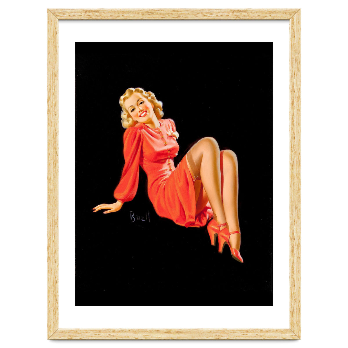Smiling Pinup Woman Posing In Red Dress