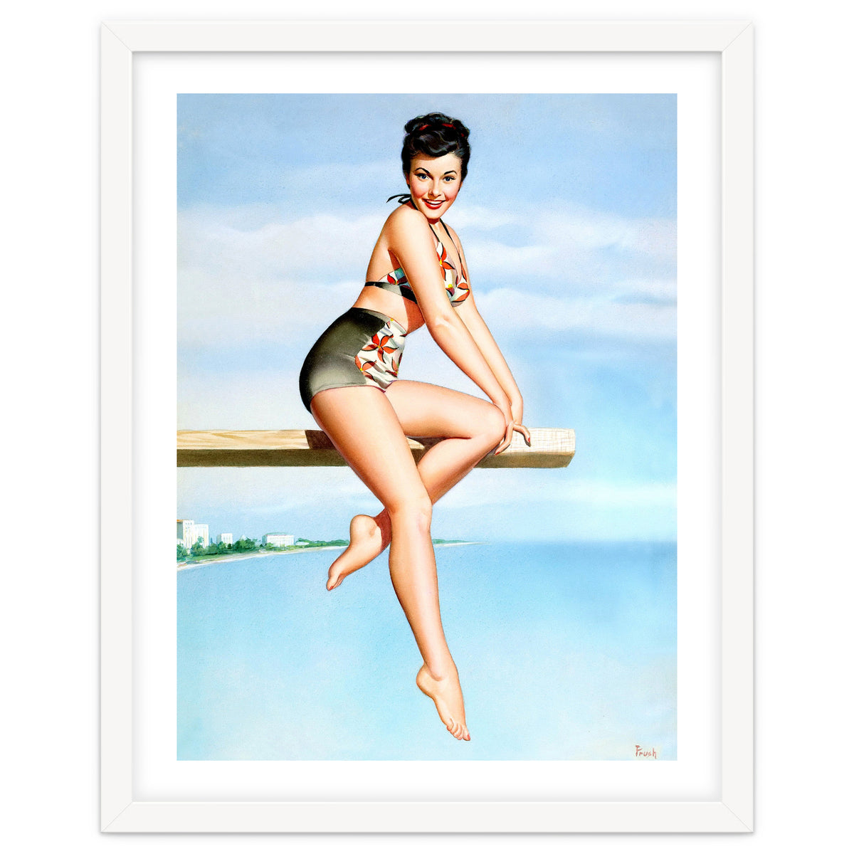 Smiling Sexy Pinup Girl Posing On A Board