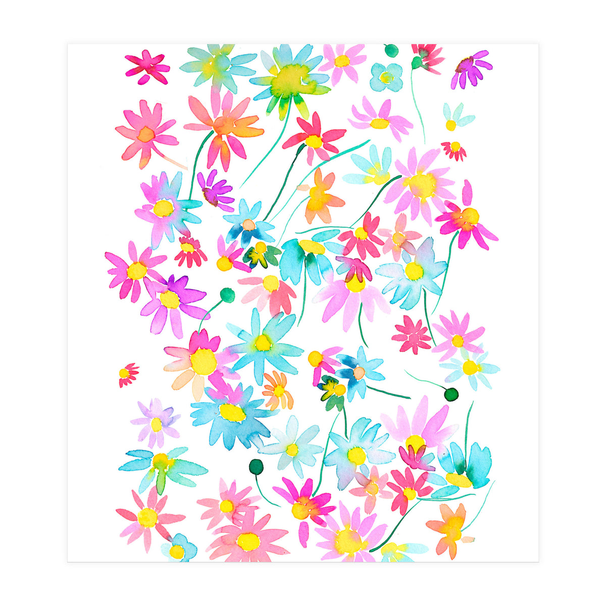 Daisies Spring Floral Pastel Watercolor (Print Only)