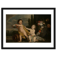 German Master (18th Century) – Two Putti with Garlands of Flowers