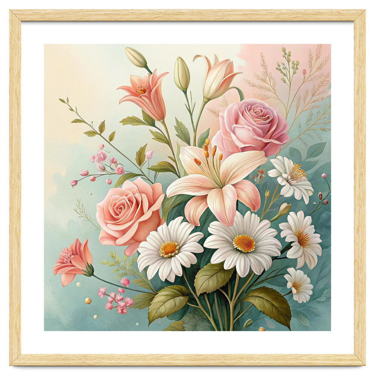 Elegant Pastel Floral Bouquet Illustration