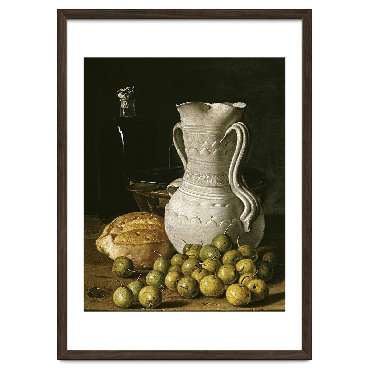 Luis Egidio Meléndez: 'Still Life with Small Pears, Bread, White Pitcher, Glass Bottle, and.., 1760.