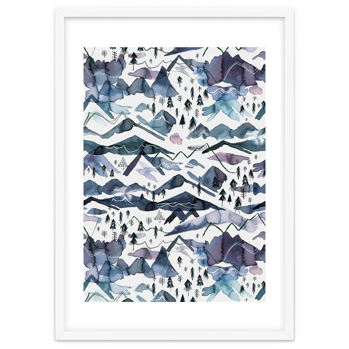 Watercolor Landscape Blue Mountains