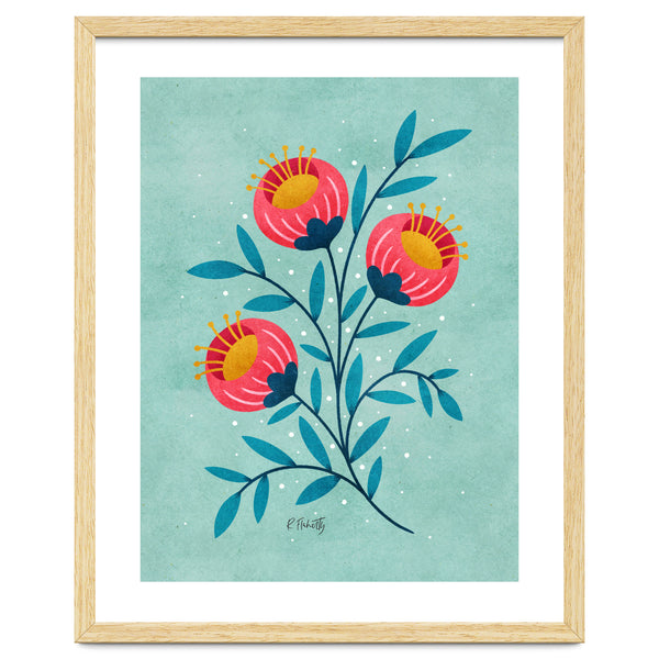 Teal And Coral Flowers