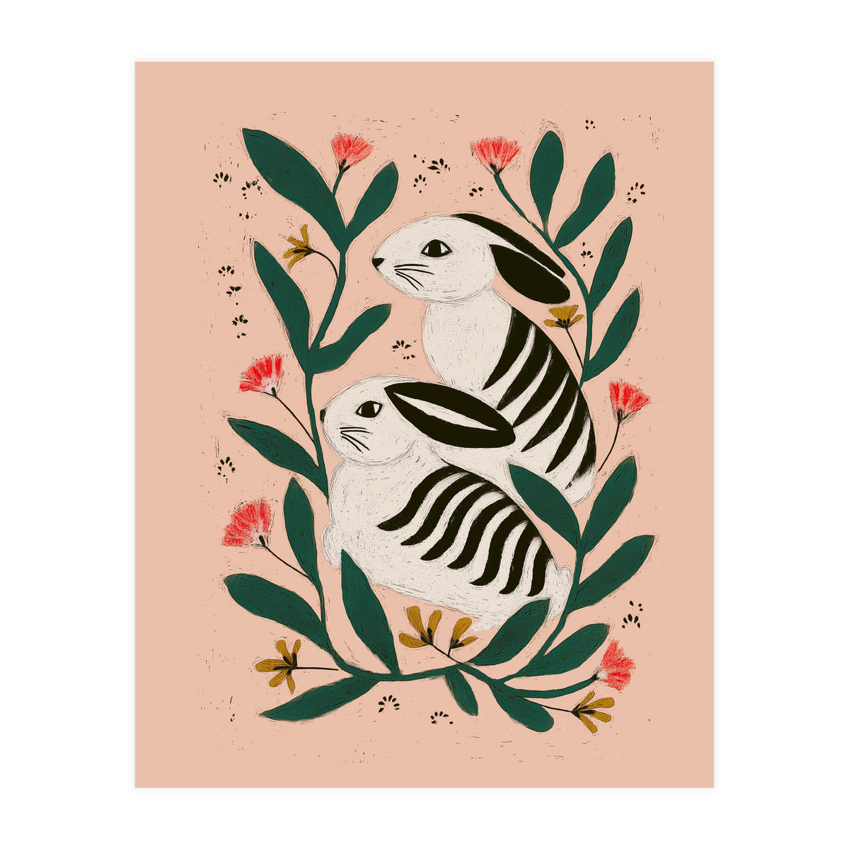Hares Among Flowers (Print Only)
