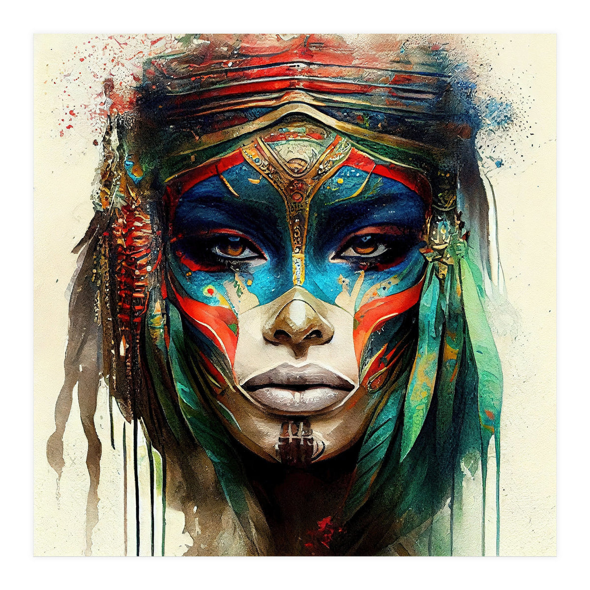 Turquoise Warrior Woman Portrait (Print Only)