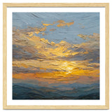 Atmospheric Golden Sunset Impasto Oil Painting Featuring Textured Clouds thumbnail