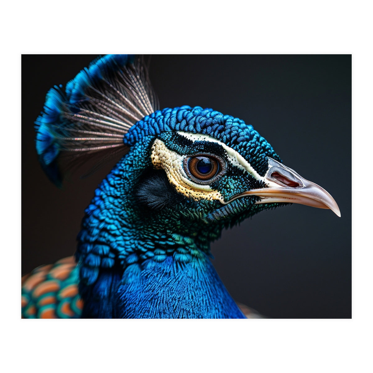 Close Up Peacock Head Blue Green Feather  (Print Only)