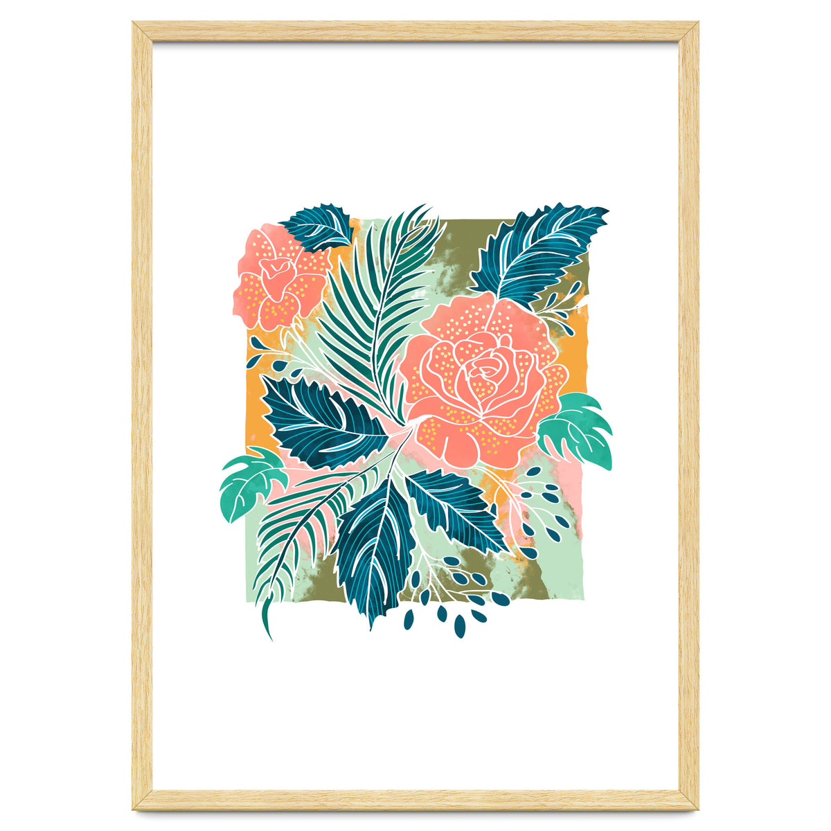 Framed Nature, Botanical Floral Rustic Bohemian, Garden Painting Tropical Illustration