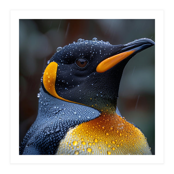King Penguin Standing In Rain With Water Drops Nature Photography (Print Only)