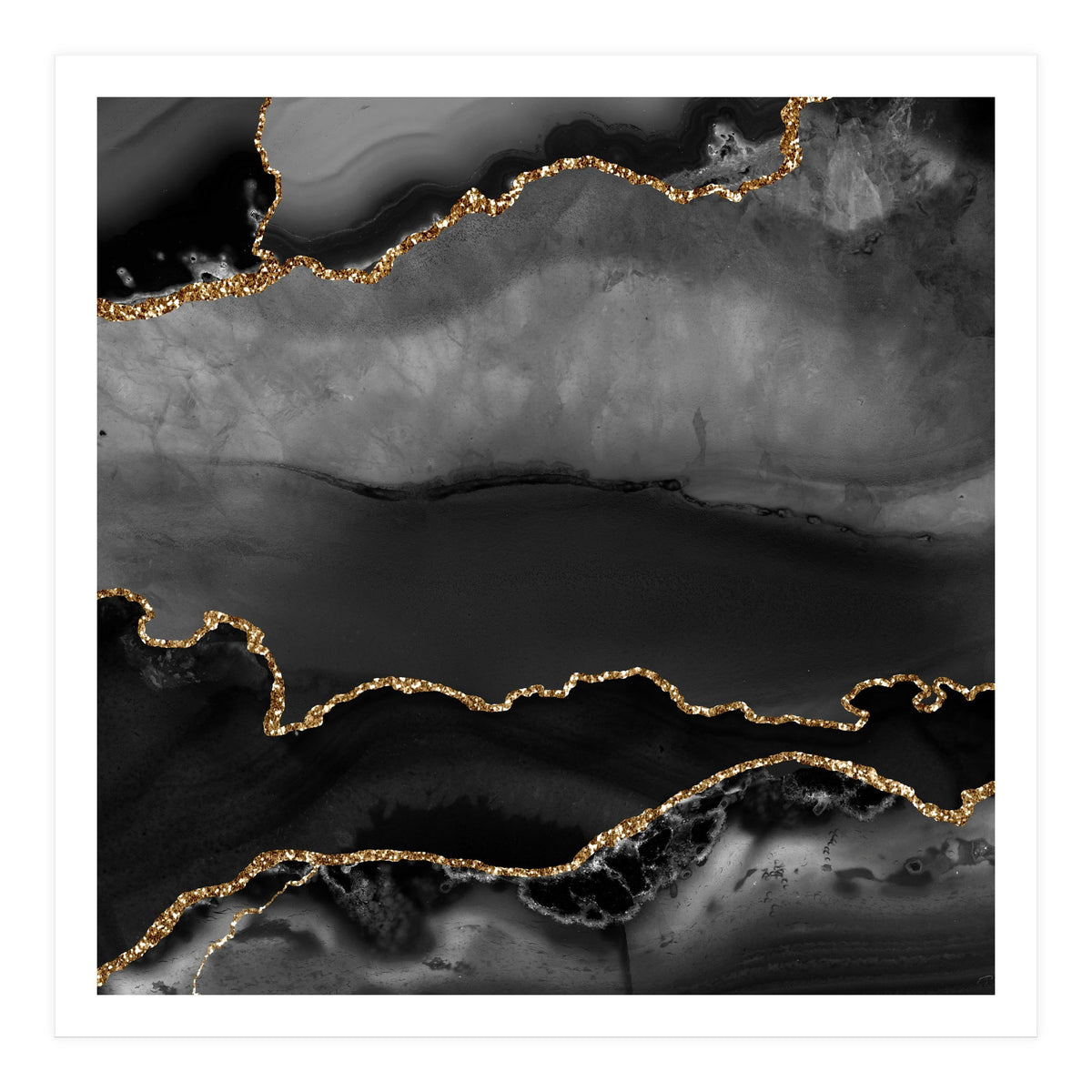 Black & Gold Agate Texture 02 (Print Only)