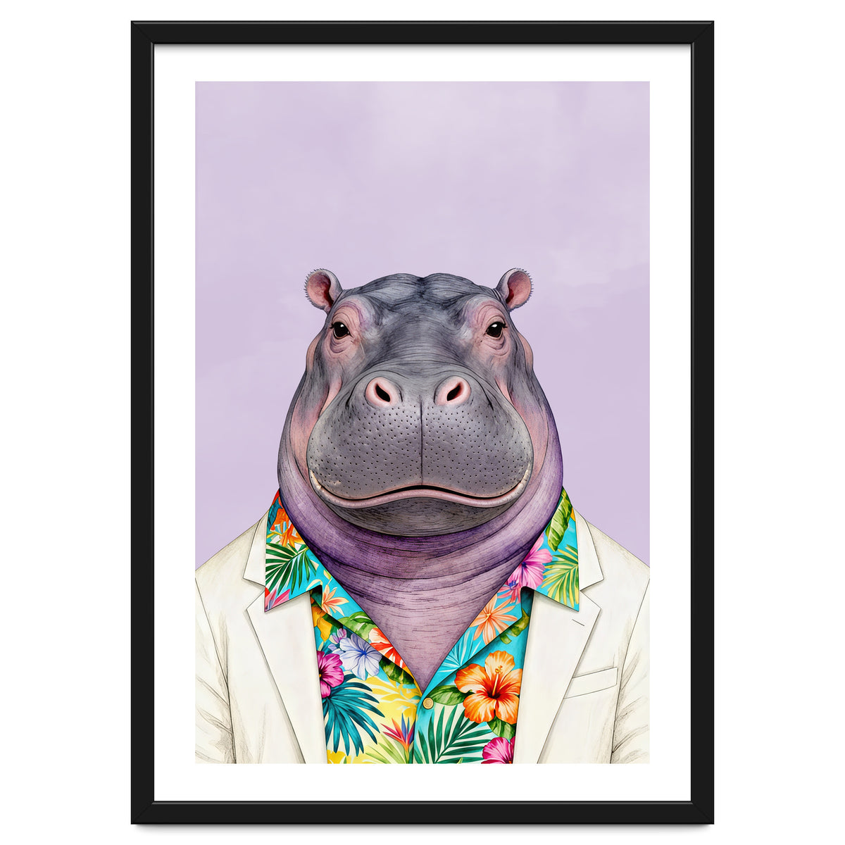 Hippopotamus in Gangster Havana Shirt