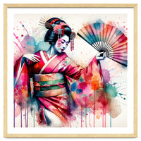 Vibrant Geisha With Rainbow Hand Fan