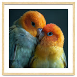 Lovebirds Couple Nuzzling With Orange And Yellow Feathers thumbnail