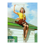Pinup Sexy Girl Setting Up The Antenna On The Roof (Print Only) thumbnail