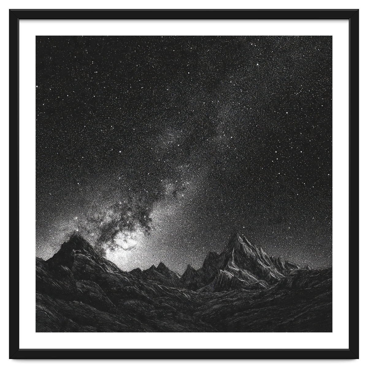 Starlit Mountain Majesty: Detailed Monochrome Milky Way