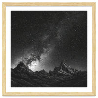 Starlit Mountain Majesty: Detailed Monochrome Milky Way