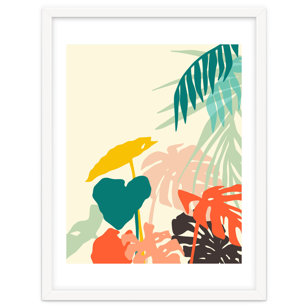 Tropical Nature, Botanical Pastel Jungle Plants Illustration, Minimal Bohemian Palm Monstera Forest