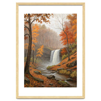 Serene Autumn Waterfall in Misty Forest