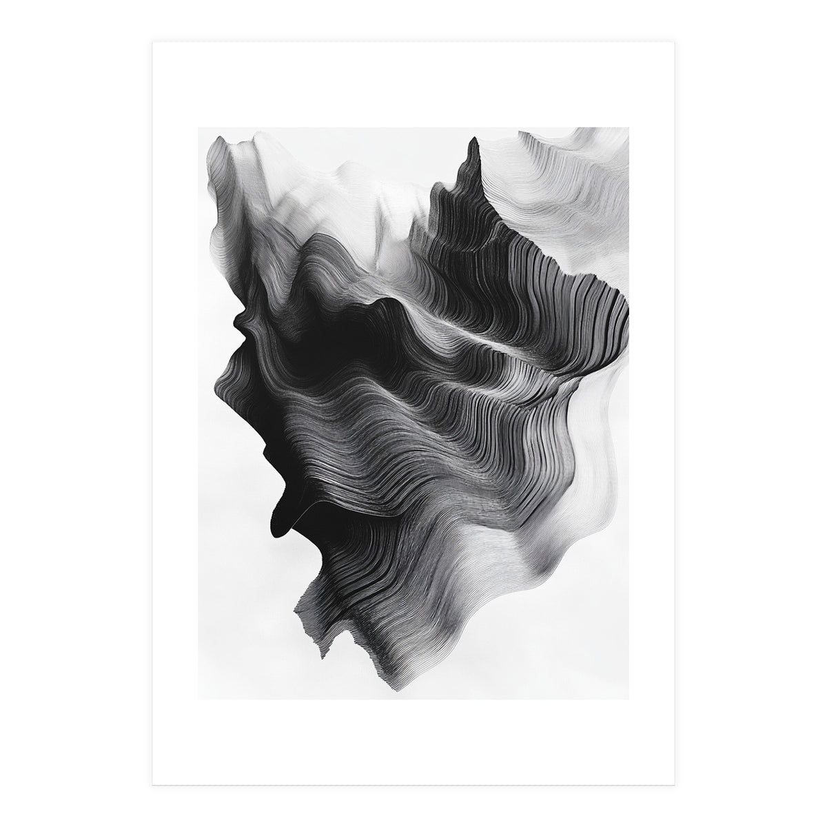 Abstract Black And White Wavy Lines Forming Organic Shapes (Print Only)