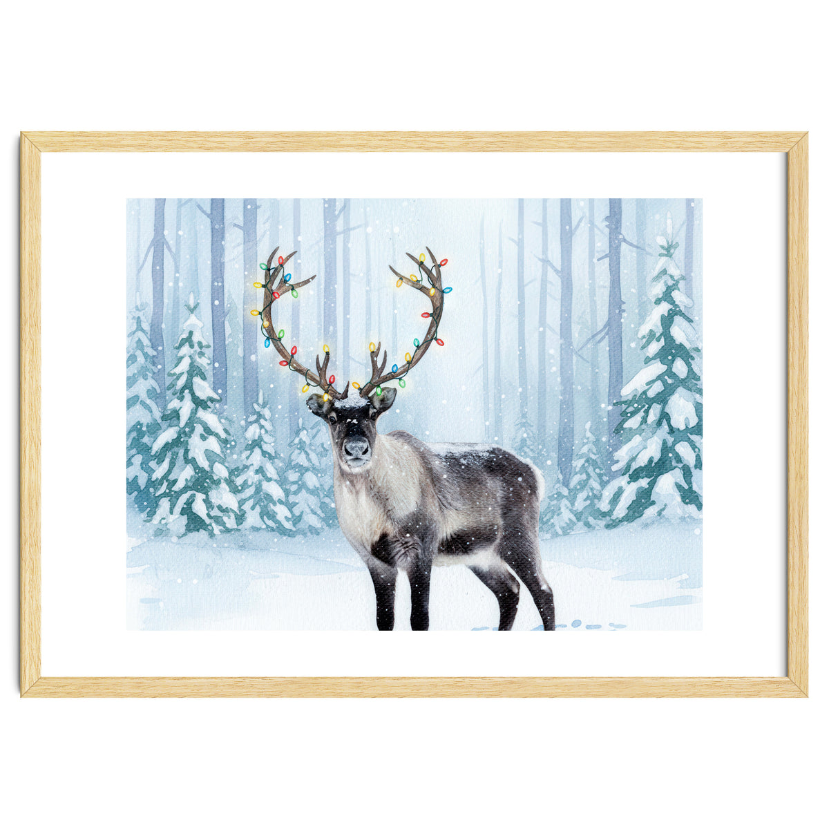 Reindeer with Christmas Lights, Deer Magical Winter Art