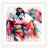 Vibrant Geisha With Rainbow Hand Fan thumbnail