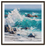 Dynamic Crashing Turquoise Ocean Wave Against Rugged Coastal Rocks thumbnail