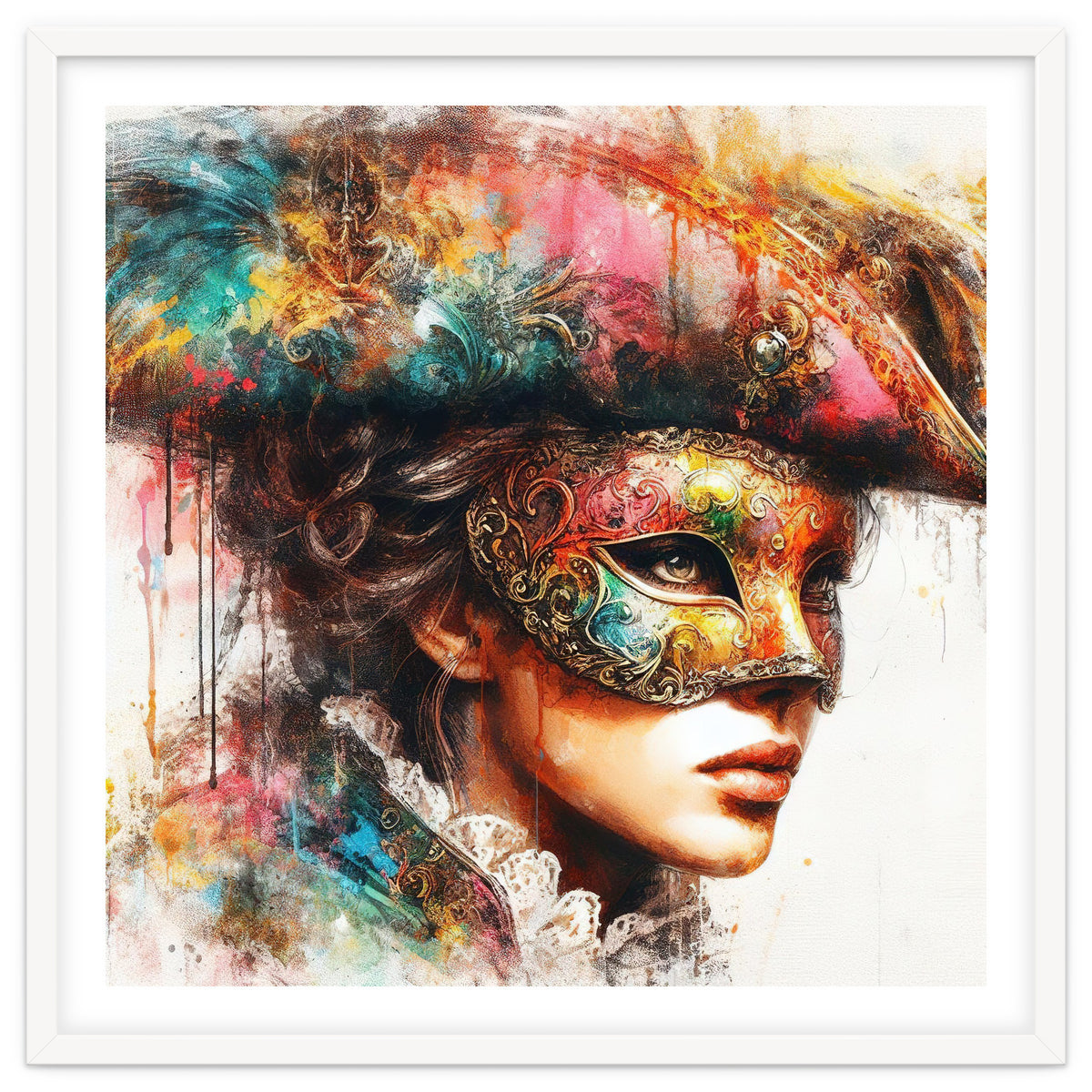 Watercolor Carnival Venetian Mask Woman