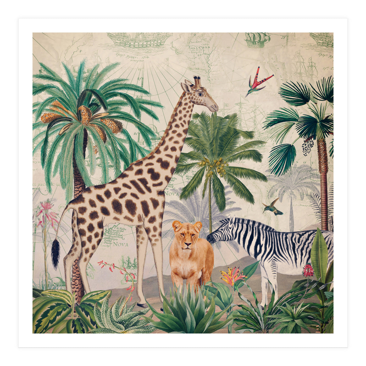 Vintage Fantasy African Animals Safari (Print Only)