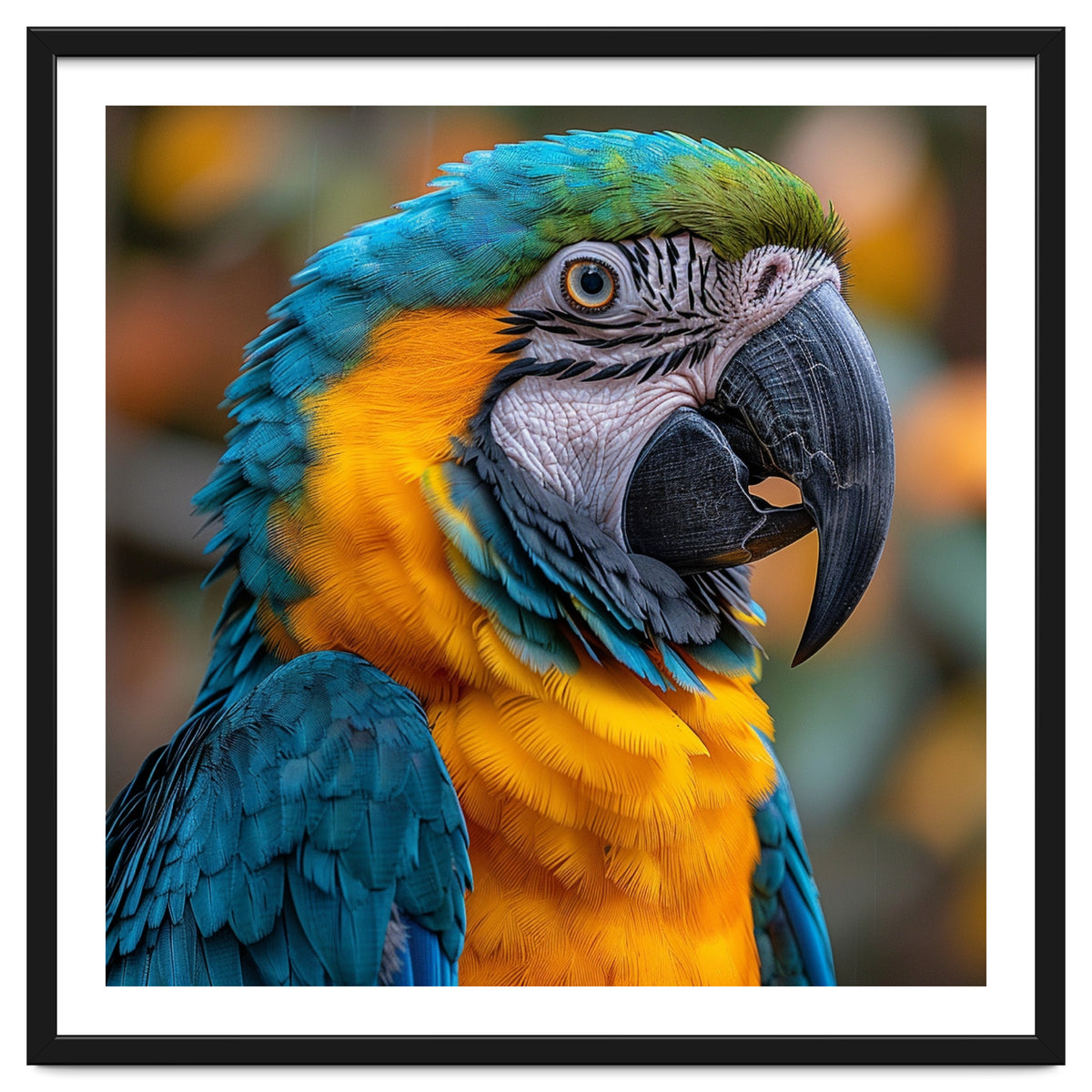 Blue And Yellow Macaw Parrot Close Up Portrait