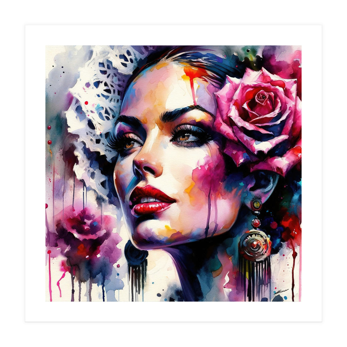Rose Mantilla Flamenco Portrait (Print Only)