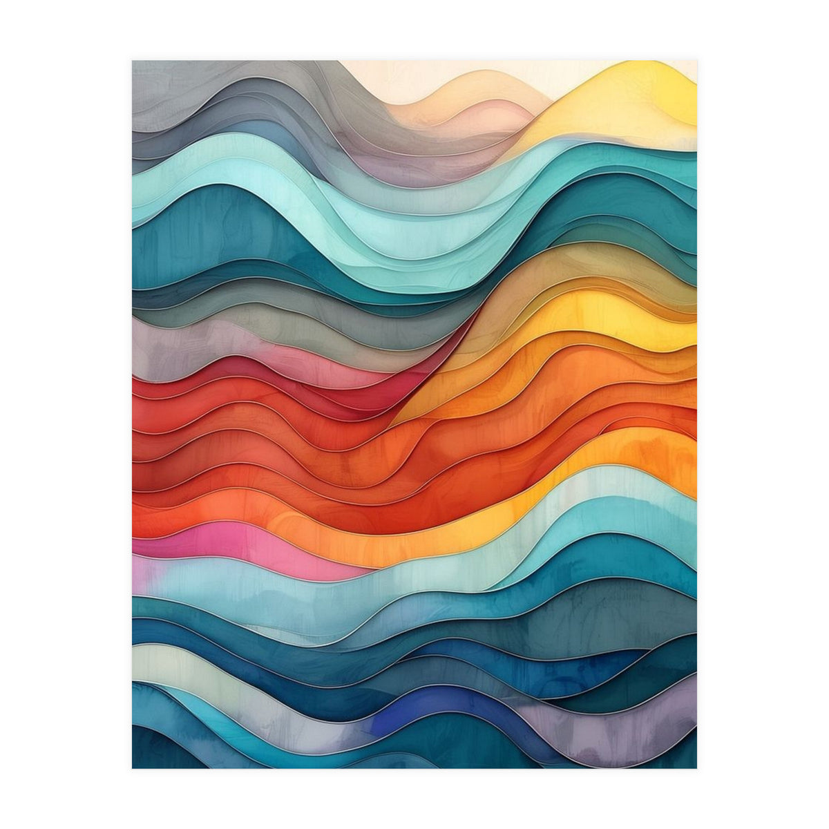 Abstract Layered Wave Landscape (Print Only)