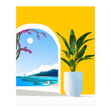 A Peek Ahead, Travel Ocean Beach Sea Tropical, Architecture Arch Boat Summer, Bougainvillea Eclectic Bohemian (Print Only) thumbnail