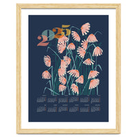 calendar 2025 Linocut flowers blue