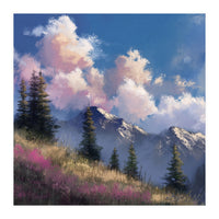 Alpine Summer Meadow with Vibrant Wildflowers and Snow (Print Only)