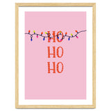 HO HO HO Christmas Lights Art, Pink Holiday Illustration, Modern Festive Quote thumbnail