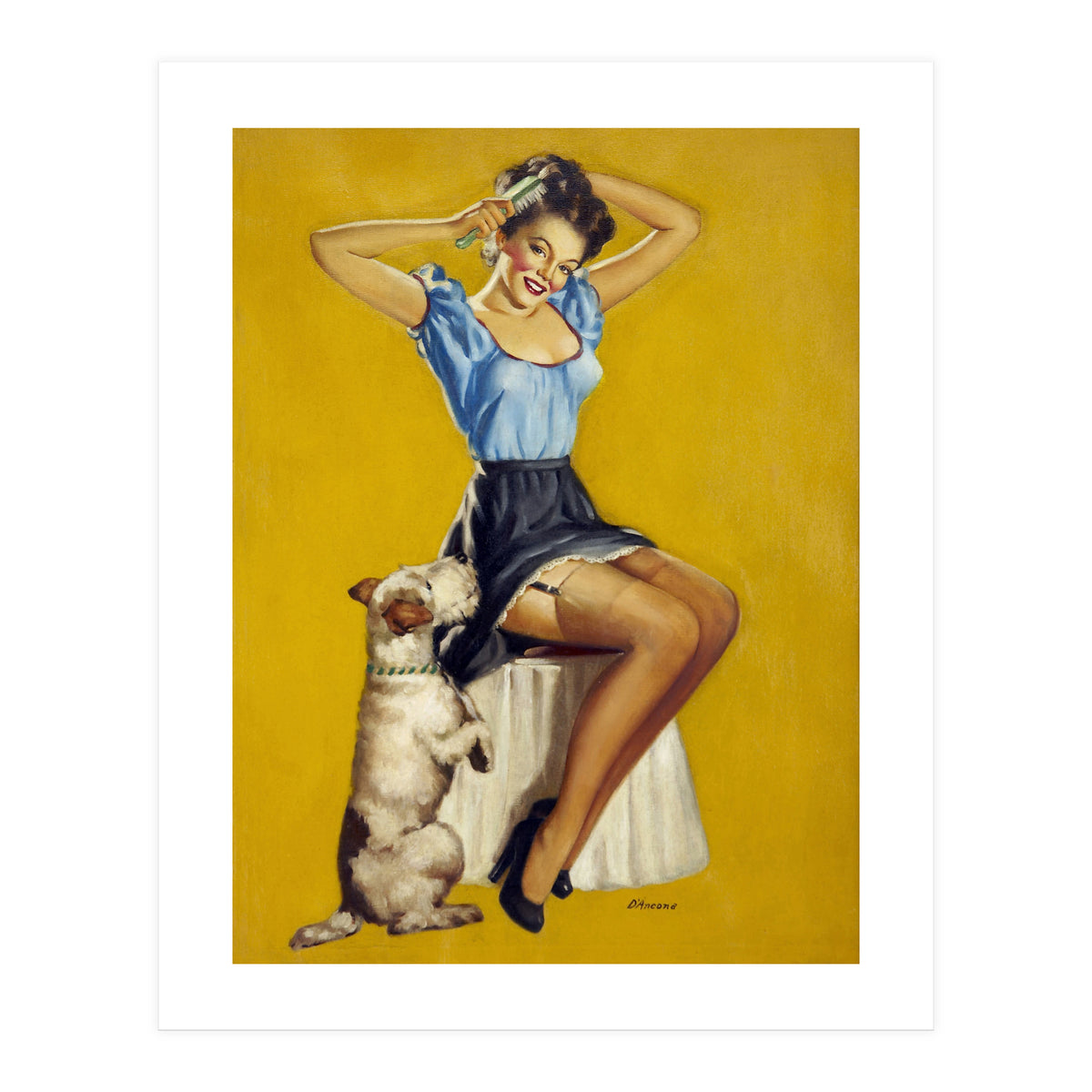 Pinup Woman Posing With Her Dog (Print Only)