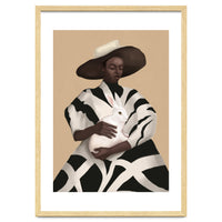 Woman In Stripes Holding A White Rabbit